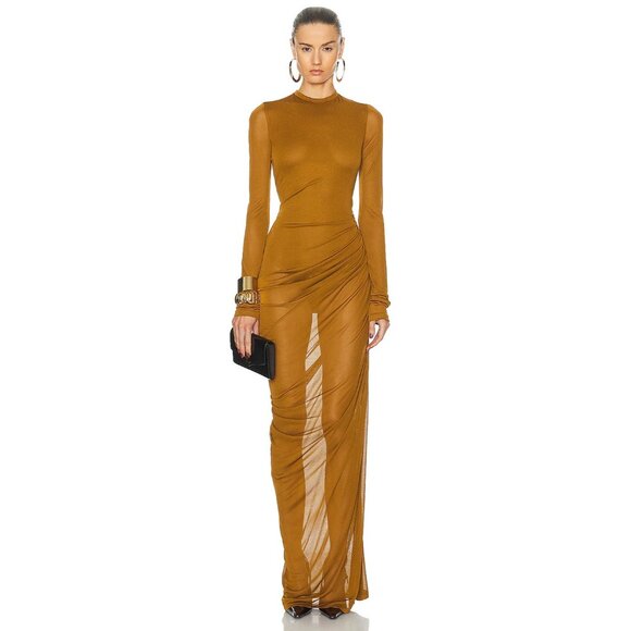 Saint Laurent Voile Jersey Gown in Cumin Look 61